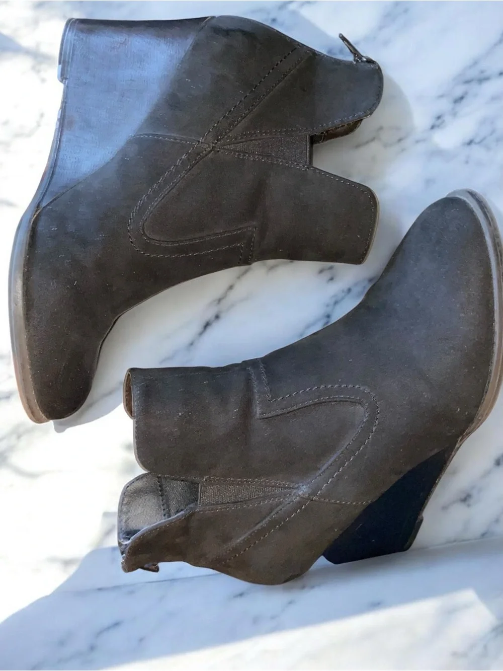 Madeline Womens Black Wedge Ankle Boots Split Shaft V-Notch Faux Suede Booties